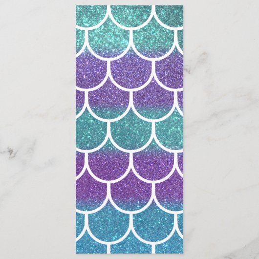 Paarse Blauwgroen Glitter Mermaid Scallop-schalen Menu (Achterkant)