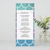 Paarse Blauwgroen Glitter Mermaid Scallop-schalen Menu (Staand voorkant)