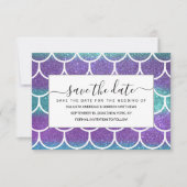 Paarse Blauwgroen Glitter Mermaid Scallop-schalen Save The Date (Voorkant)