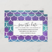 Paarse Blauwgroen Glitter Mermaid Scallop-schalen Save The Date (Voorkant / Achterkant)