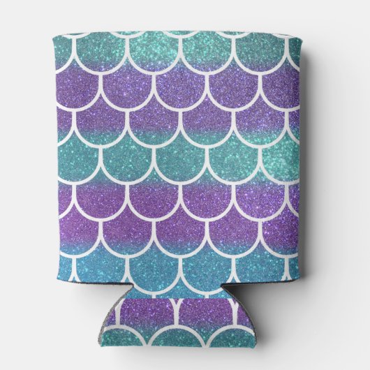 Paarse Blauwgroen Glitter Zeemeermin Scallop Schaa Blikjeskoeler (Achterkant)