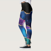 Paarse Blauwgroen Gold Glitter Marble Leggings (Links)