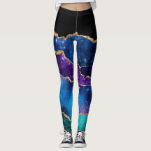 Paarse Blauwgroen Gold Glitter Marble Leggings
