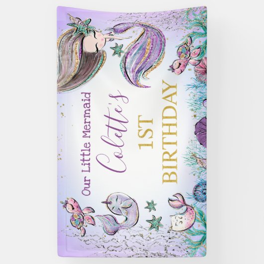 Paarse Blauwgroen goudzeemeermin 1-jaars banner (Verticaal)