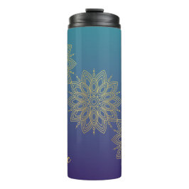 Paarse Blauwgroen Gradient Faux Gold Mandala Thermosbeker
