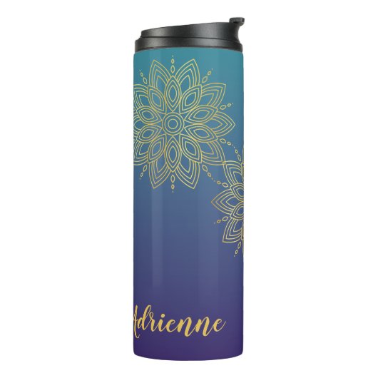 Paarse Blauwgroen Gradient Faux Gold Mandala Thermosbeker (Gedraaid links)
