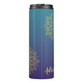 Paarse Blauwgroen Gradient Faux Gold Mandala Thermosbeker (Achterkant)