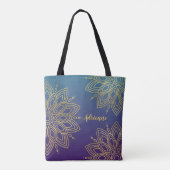 Paarse Blauwgroen Gradient Faux Gold Mandala Tote Bag (Achterkant)