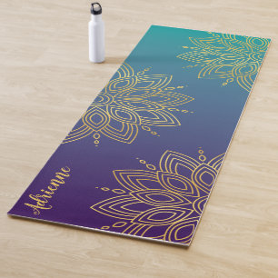Paarse Blauwgroen Gradient Faux Gold Mandala Yogamat