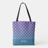 Paarse Blauwgroen Gradiënt Zeemeermin Fishscale Tote Bag (Achterkant)