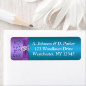 Paarse, Blauwgroen harten retouradreslabel Etiket (Insitu)