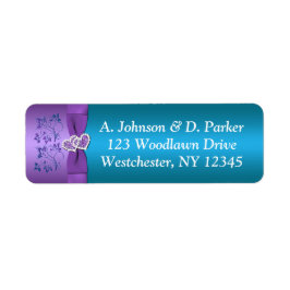 Paarse, Blauwgroen harten retouradreslabel Etiket