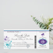 Paarse Blauwgroen Hibiscus Flower Hawaii Boarding  Save The Date (Staand voorkant)