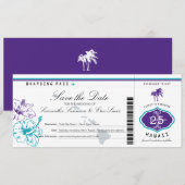 Paarse Blauwgroen Hibiscus Flower Hawaii Boarding  Save The Date (Voorkant / Achterkant)