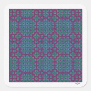 paarse & blauwgroen Hitomezashi geometrische tegel Vierkante Sticker