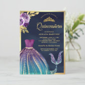 Paarse Blauwgroen Jurk Zeemeermin Tail Navy Quince Kaart (Staand voorkant)