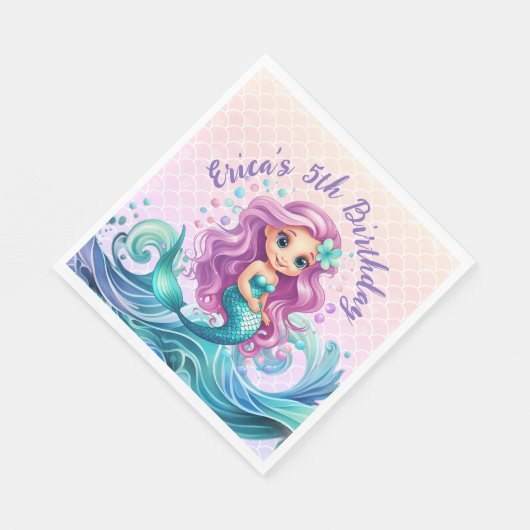 Paarse Blauwgroen Kleine Zeemeermin Waterverf Verj Servet (Hoek)