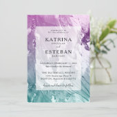 Paarse Blauwgroen legant bruiloft Kaart (Staand voorkant)