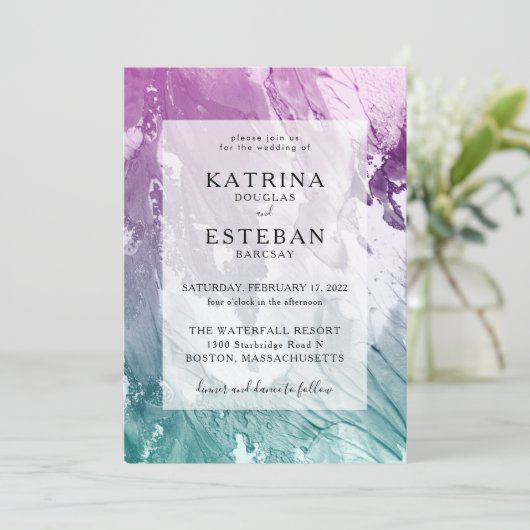 Paarse Blauwgroen legant bruiloft Kaart (Staand voorkant)