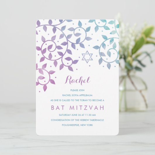 Paarse + Blauwgroen levensboom - Mitzvah-uitvindin Kaart (Staand voorkant)