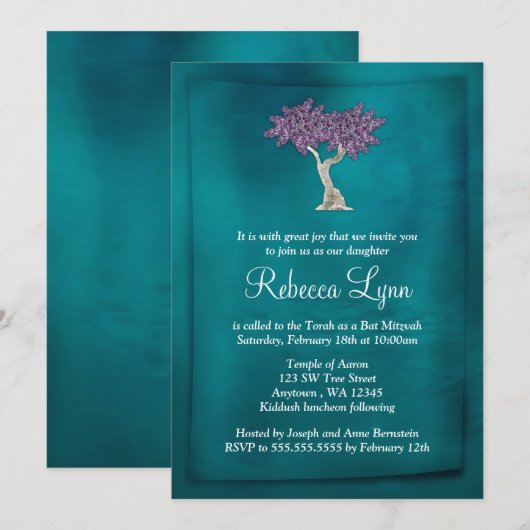 Paarse Blauwgroen levensboom - Mitzvah-uitvindinge Kaart (Voorkant / Achterkant)