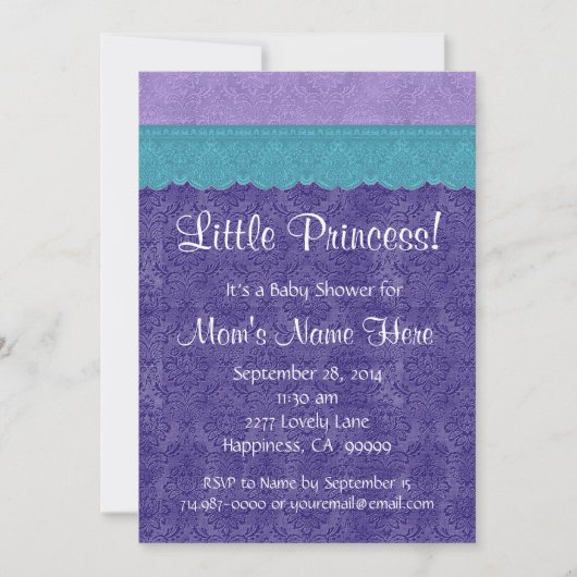 Paarse Blauwgroen Little Princess Girl Baby shower Kaart (Voorkant)