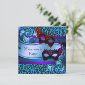 Paarse Blauwgroen Luipaardmaskers Sweet 16 Masquer Kaart (Staand voorkant)