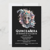 Paarse blauwgroen maskerade masker quinceanera ver kaart (Voorkant)