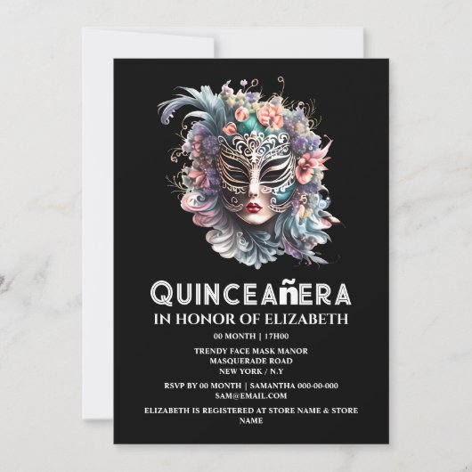 Paarse blauwgroen maskerade masker quinceanera ver kaart (Voorkant)