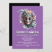 Paarse blauwgroen maskerade thema quinceanera verj