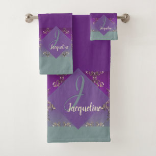 Paarse Blauwgroen Monogram Handdoek