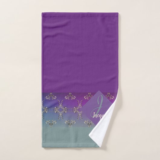  Paarse Blauwgroen Monogram Handdoek (Handdoek)