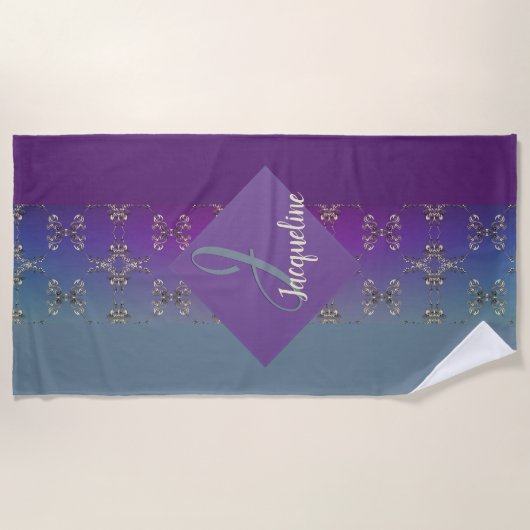  Paarse Blauwgroen Monogram Strandlaken (Voorkant)