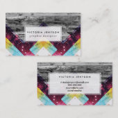 Paarse Blauwgroen nebula Geo Triangles Grey Stripe Visitekaartje (Voorkant / Achterkant)