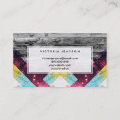 Paarse Blauwgroen nebula Geo Triangles Grey Stripe Visitekaartje (Achterkant)