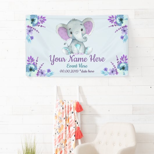 Paarse Blauwgroen Olifant Achtergrond voor Jongen  Spandoek (Insitu)