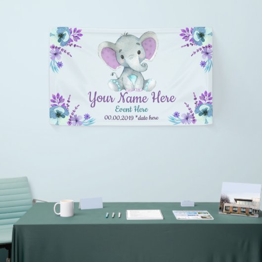 Paarse Blauwgroen Olifant Achtergrond voor Jongen  Spandoek (Beurs)