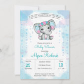 Paarse blauwgroen olifant Baby shower Uitnodiging (Voorkant)