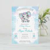 Paarse blauwgroen olifant Baby shower Uitnodiging (Staand voorkant)