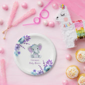 Paarse Blauwgroen Olifant Bord 4 Baby shower, Verj (Feest)