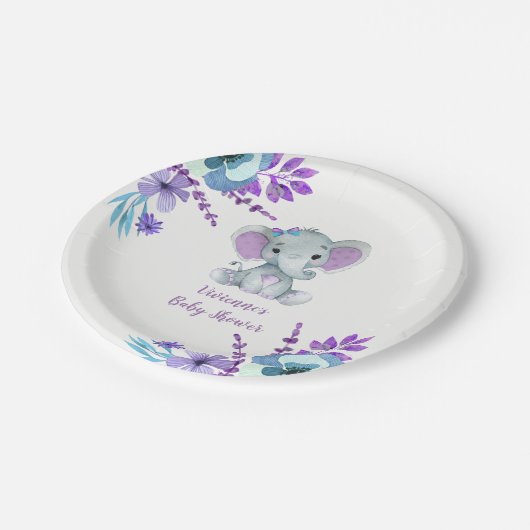 Paarse Blauwgroen Olifant Bord 4 Baby shower, Verj (Gekanteld)