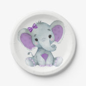 Paarse Blauwgroen Olifant Bord Baby shower, Verjaa (Voorkant)