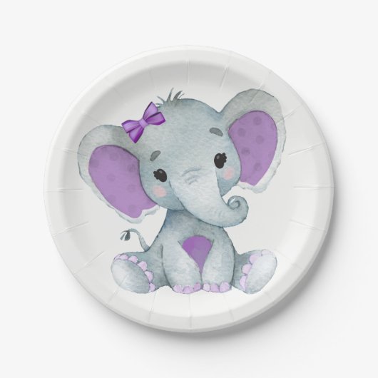 Paarse Blauwgroen Olifant Bord Baby shower, Verjaa (Voorkant)