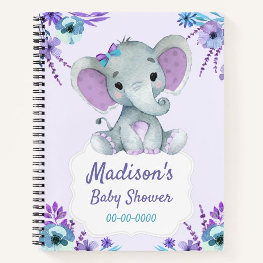 Paarse Blauwgroen Olifant Hues Boek Baby shower Ru (Voorkant)