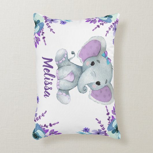 Paarse blauwgroen olifant meisje aangepaste naam k accent kussen (Voorkant(Verticaal))