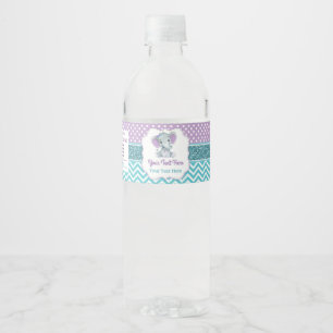 Paarse Blauwgroen olifant water flesje label Waterfles Etiket