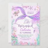 Paarse Blauwgroen Onze Kleine Zeemeermin 1e Verjaa Kaart (Voorkant)