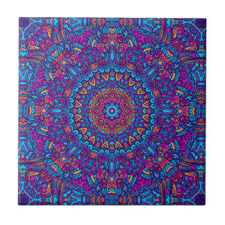 Paarse, Blauwgroen, Oranje & Gele Boho Mandala Tegeltje