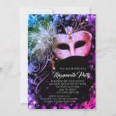 Paarse Blauwgroen Rainbow Masquerade Party Kaart (Voorkant)