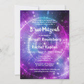 Paarse Blauwgroen Roze Galaxy Elegant B'not Mitzva Kaart (Voorkant)